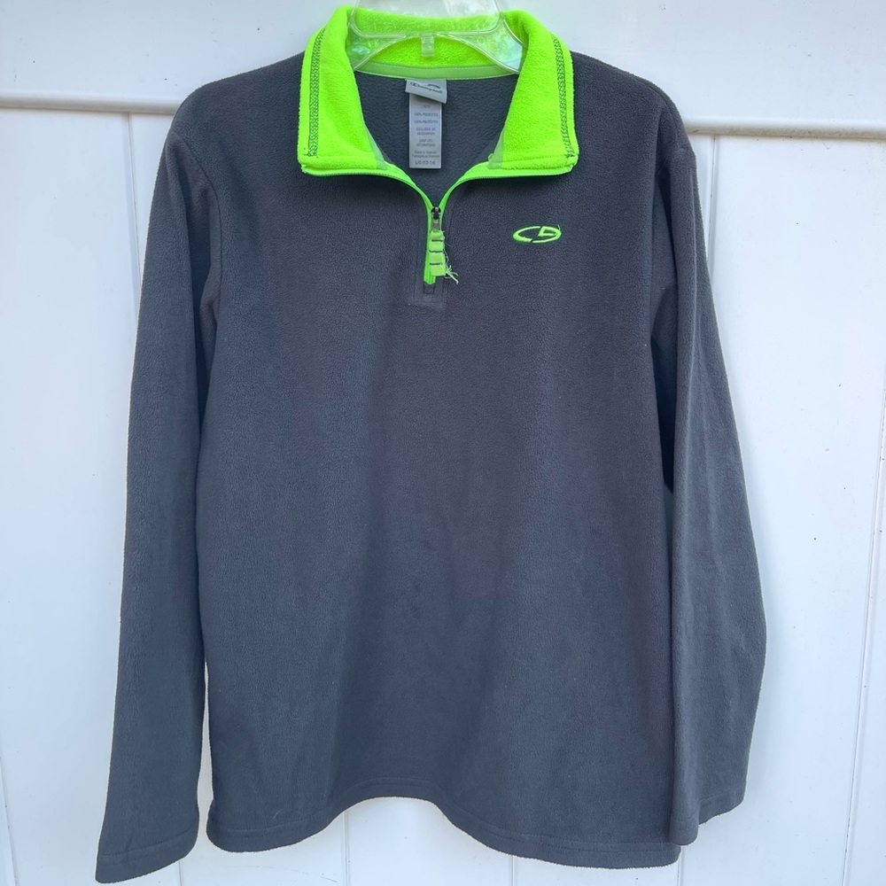 Champion C9 Boys Fleece Sz L 14/16 gray neon yellow half zip